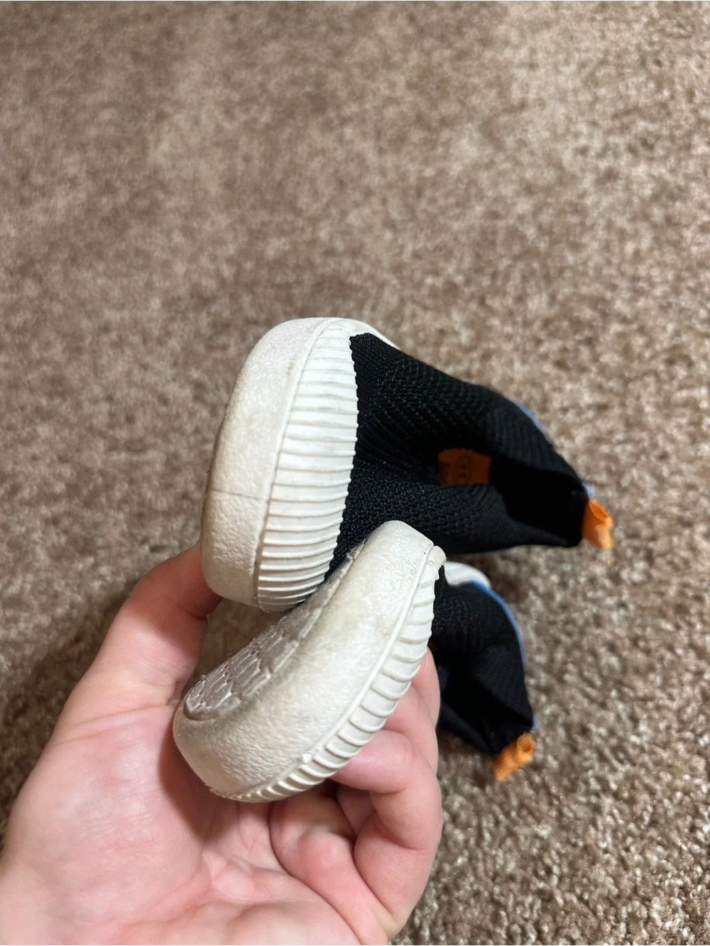Cat & Jack Black Knit Slip-On Sneakers with Orange Pull Tabs